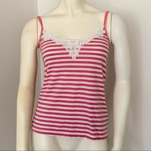 Hollister Y2K pink white striped tank top crochet lace trim Elena Gilbert summer